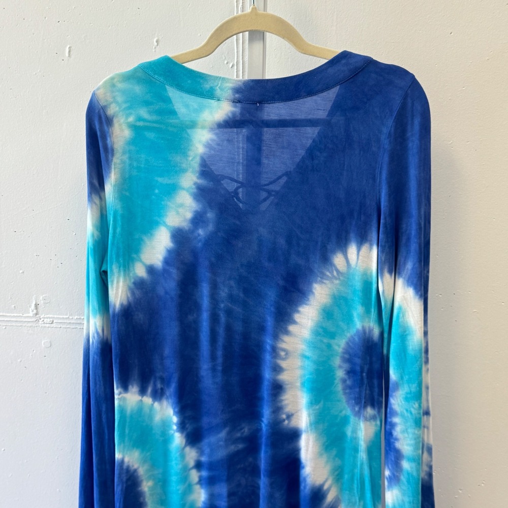INC Beach Tie Dye Sequin Lace Up Tunic Swim Cover Up Blue Turquoise Medium - Picture 5 of 8